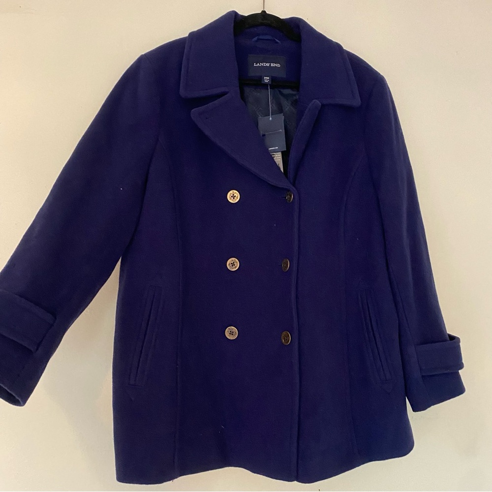 NWT Lands' End Wool Peacoat Midnight Indigo - Size 20W